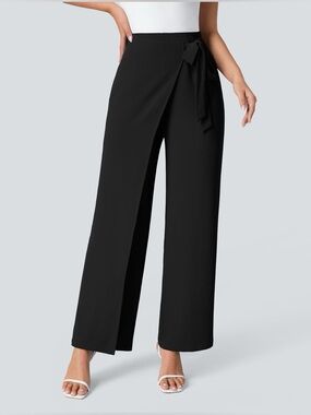 Halara Flex High Waisted Tie Side Wide Leg Work Pants Black Medium